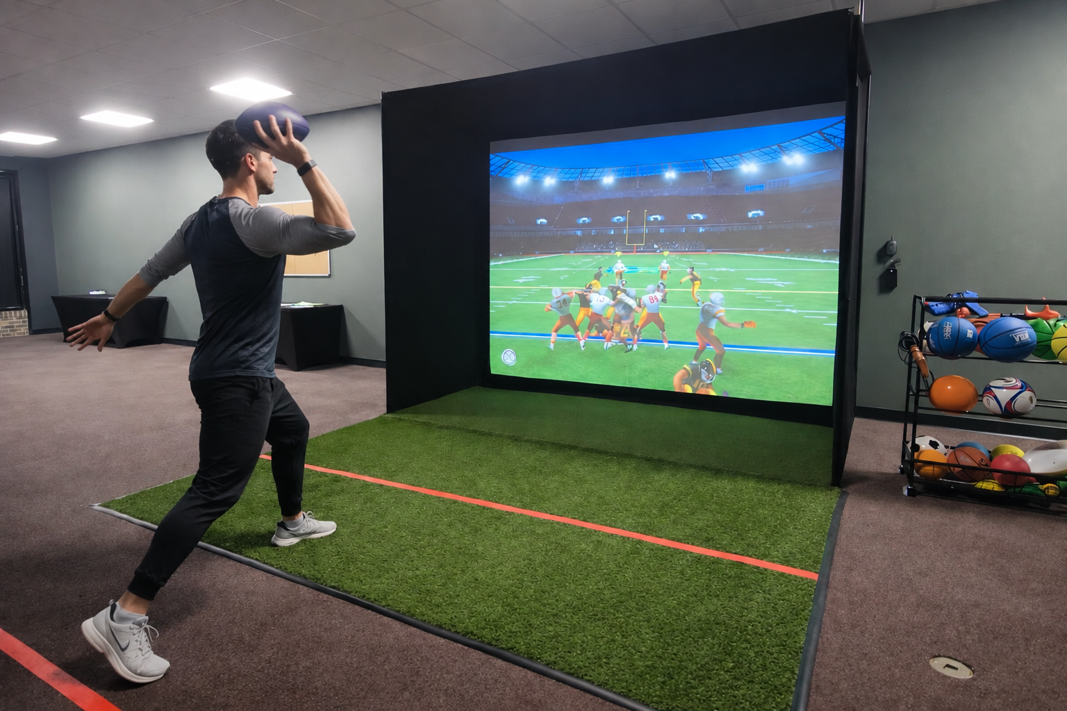 Football throwing simulator challenge at Sim Time in Dry Ridge