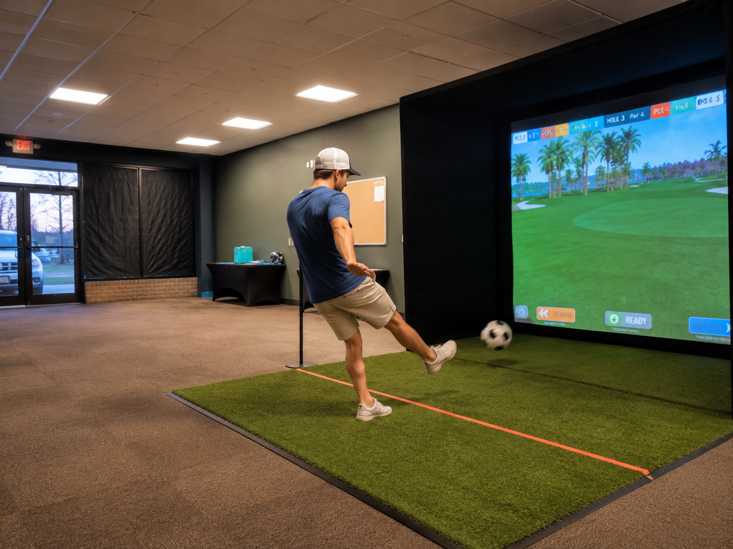 Multi-sport simulator screen showing sports gameplay at Sim Time