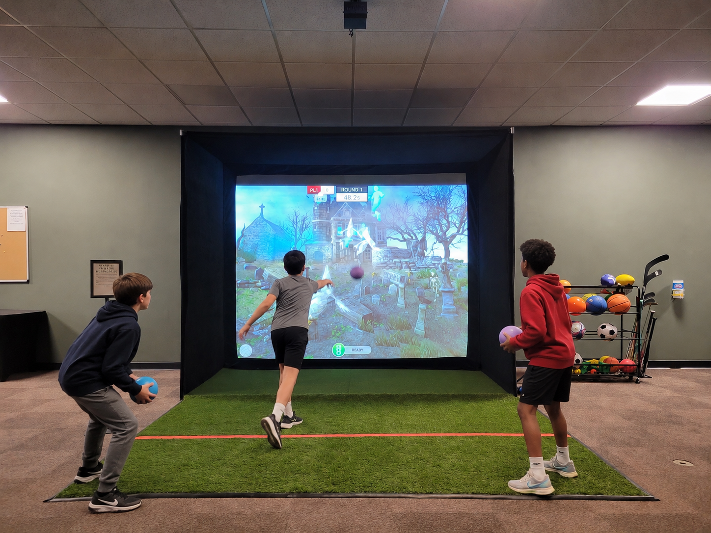 Zombie dodgeball simulator game at Sim Time sports venue